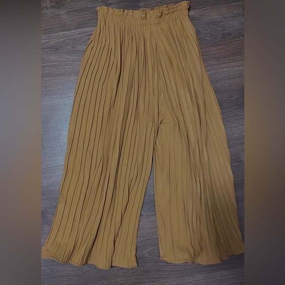 Yellow high-waisted  straight wide-legged pants - Picture 1 of 2
